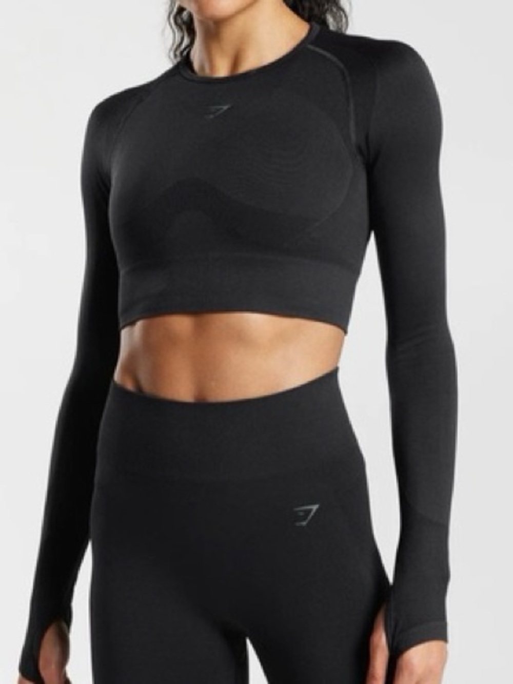 Gymshark Flex Long Sleeve Crop Top Black Small Athletic Workout Gym Pilates Yoga